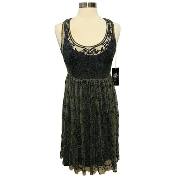 Johnny Was Biya Dress Gray Size S Floral Lace Overlay Embroidered Mesh NWT - Picture 1 of 9